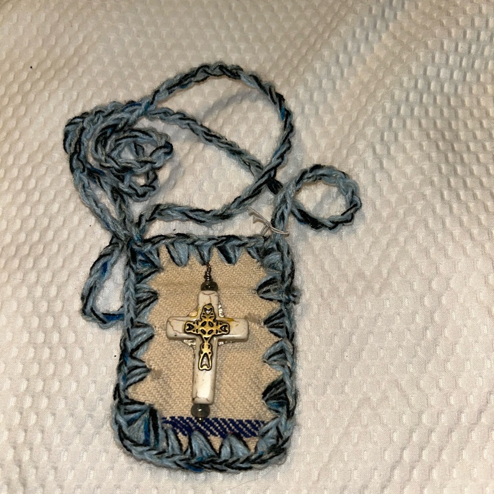 Handcrafted White Cross Escapulario  Necklace